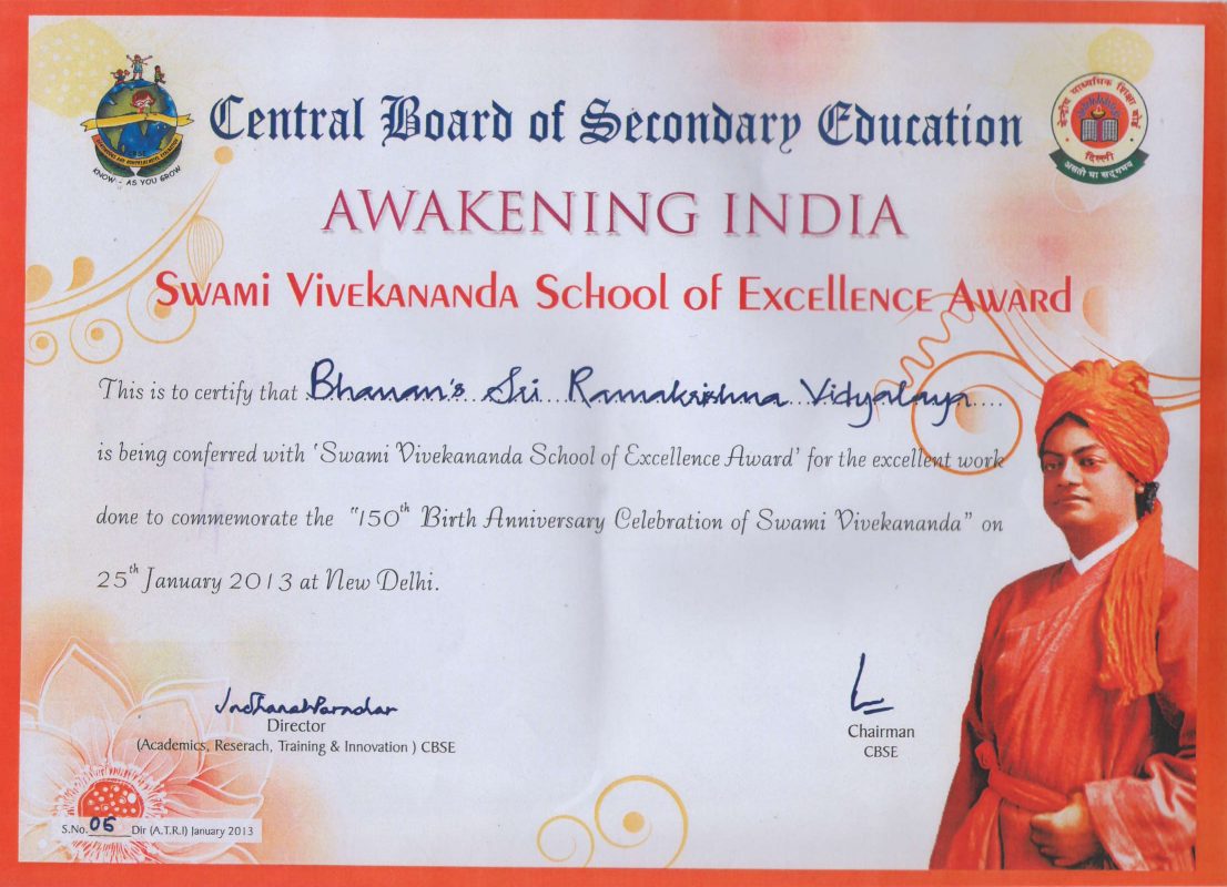swami-viveka Excellence award - Bhavan's School